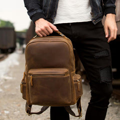 Fashion Brown Mens Leather 15-inch Computer Laptop Backpack Brown Travel Backpack School Backpacks for men