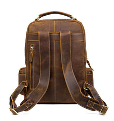 Fashion Brown Mens Leather 15-inch Computer Laptop Backpack Brown Travel Backpack School Backpacks for men