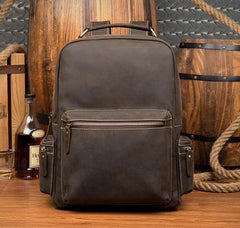 Fashion Brown Mens Leather 15-inch Computer Laptop Backpack Brown Travel Backpack School Backpacks for men