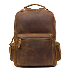 Fashion Brown Mens Leather 15-inch Computer Laptop Backpack Brown Travel Backpack School Backpacks for men