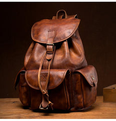 Fashion Brown Mens Leather 15inchs Computer Backpack Cool Travel Backpack School Backpack for men