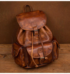 Fashion Brown Mens Leather 15inchs Computer Backpack Cool Travel Backpack School Backpack for men