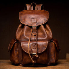 Fashion Brown Mens Leather 15inchs Computer Backpack Cool Travel Backpack School Backpack for men