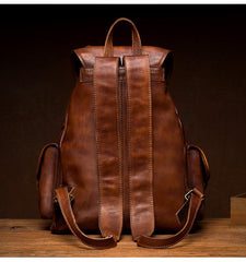 Fashion Brown Mens Leather 15inchs Computer Backpack Cool Travel Backpack School Backpack for men