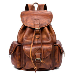 Fashion Brown Mens Leather 15inchs Computer Backpack Cool Travel Backpack School Backpack for men