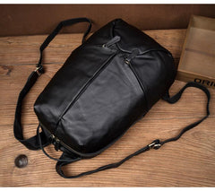Black Fashion Mens Leather 15-inches Large Backpacks Coffee Travel Backpacks School Backpacks for men