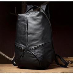 Black Fashion Mens Leather 15-inches Large Backpacks Coffee Travel Backpacks School Backpacks for men