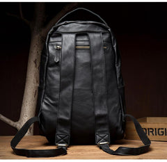 Black Fashion Mens Leather 15-inches Large Backpacks Coffee Travel Backpacks School Backpacks for men