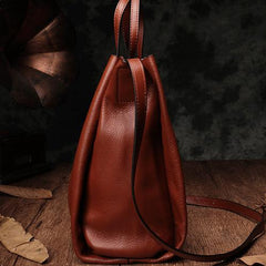Vertical Brown Leather Tote Bag Womens Shoulder Shopper Tote Handbag Purse