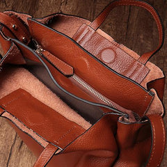 Vertical Brown Leather Tote Bag Womens Shoulder Shopper Tote Handbag Purse