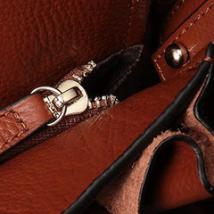 Vertical Brown Leather Tote Bag Womens Shoulder Shopper Tote Handbag Purse