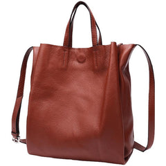 Vertical Brown Leather Tote Bag Womens Shoulder Shopper Tote Handbag Purse