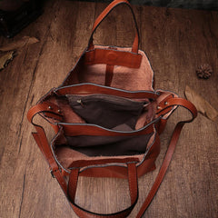 Vertical Brown Leather Tote Bag Womens Shoulder Shopper Tote Handbag Purse