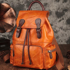 Brown Leather Vintage Mens Backpack Leather School Backpack Large Backpack for Women