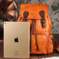 Brown Leather Vintage Mens Backpack Leather School Backpack Large Backpack for Women