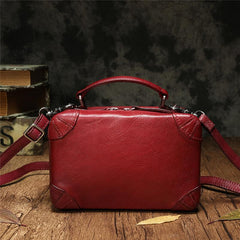 Brown Womens Leather Satchel Handbag Cube Square Box Satchel Handbag Purse for Ladies