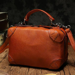 Brown Womens Leather Satchel Handbag Cube Square Box Satchel Handbag Purse for Ladies