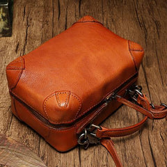 Red Womens Leather Satchel Handbag Cube Square Box Satchel Brown Handbag Purse for Ladies