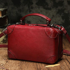 Red Womens Leather Satchel Handbag Cube Square Box Satchel Brown Handbag Purse for Ladies