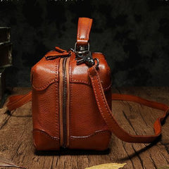 Brown Womens Leather Satchel Handbag Cube Square Box Satchel Handbag Purse for Ladies