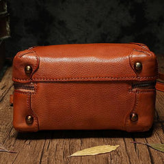 Brown Womens Leather Satchel Handbag Cube Square Box Satchel Handbag Purse for Ladies