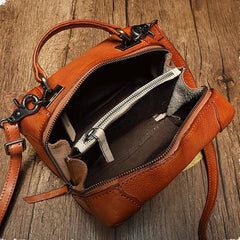 Brown Womens Leather Satchel Handbag Cube Square Box Satchel Handbag Purse for Ladies