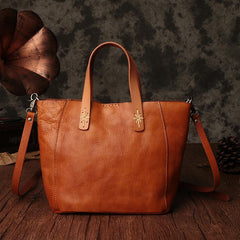 Small Brown Womens Leather Tote Handbag Tote Shoulder Bag Side Bag Purse for Ladies