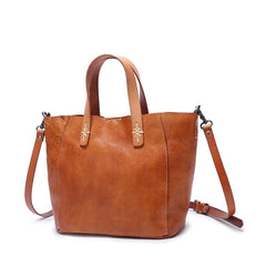 Small Brown Womens Leather Tote Handbag Tote Shoulder Bag Side Bag Purse for Ladies