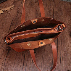 Small Brown Womens Leather Tote Handbag Tote Shoulder Bag Side Bag Purse for Ladies