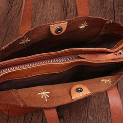 Small Brown Womens Leather Tote Handbag Tote Shoulder Bag Side Bag Purse for Ladies