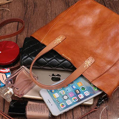 Small Brown Womens Leather Tote Handbag Tote Shoulder Bag Side Bag Purse for Ladies
