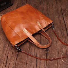 Small Brown Womens Leather Tote Handbag Tote Shoulder Bag Side Bag Purse for Ladies