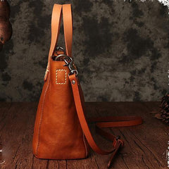 Small Brown Womens Leather Tote Handbag Tote Shoulder Bag Side Bag Purse for Ladies