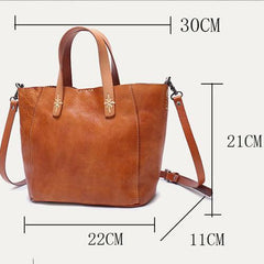 Small Brown Womens Leather Tote Handbag Tote Shoulder Bag Side Bag Purse for Ladies