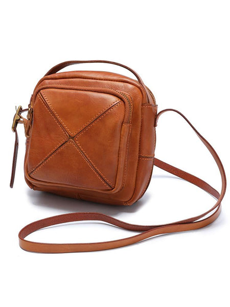 Vintage Womens Brown Leather Square Small Handbag Side Bag Crossbody Bag for lad DD826701083