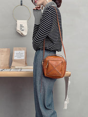 Vintage Womens Brown Leather Square Small Handbag Side Bag Crossbody Bag for ladies