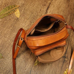 Vintage Womens Brown Leather Square Small Handbag Side Bag Crossbody Bag for ladies