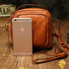 Vintage Womens Brown Leather Square Small Handbag Side Bag Crossbody Bag for ladies