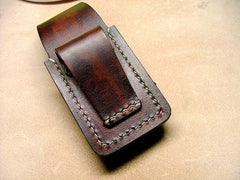 Black Handmade Leather Mens Slim Zippo Lighter Case Slim Zippo Lighter Holder with Belt Loop for Men