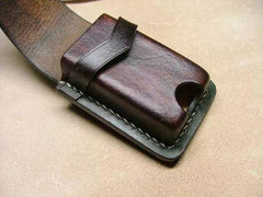 Handmade Black Leather Mens Slim Zippo Lighter Case Black Slim Zippo Lighter Holder with Belt Loop for Men