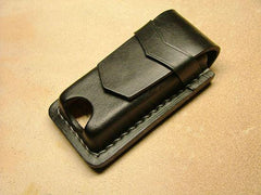 Black Handmade Leather Mens Slim Zippo Lighter Case Slim Zippo Lighter Holder with Belt Loop for Men