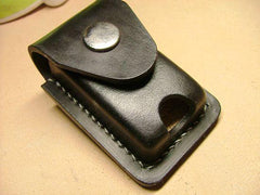 Handmade Black Leather Mens Slim Zippo Lighter Case Black Slim Zippo Lighter Holder with Belt Loop for Men