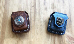 Handmade Mens Blue Leather Classic Zippo Lighter Cases Tan Zippo Lighter Holder with Belt Clip