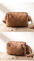 Camel Leather Mens Fanny Pack Waist Bag Chest Bag Hip Pack One Shoulder Backpack for Men