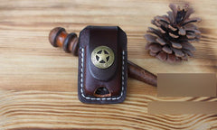 Handmade Mens Black Leather Slim Zippo Lighter Case Belt Zippo Lighter Holder with Belt Loop