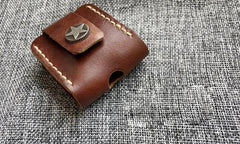 Handmade Mens Brown Leather Classic Zippo Lighter Case Star Zippo Lighter Holder with Belt Clip