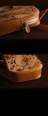 Handmade Beige Ganesha Tooled Leather Sling Bag Chest Bag One Shoulder Backpack For Men