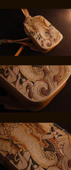 Handmade Beige Ganesha Tooled Leather Sling Bag Chest Bag One Shoulder Backpack For Men