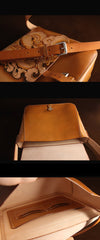 Brown Handmade Ganesha Tooled Leather Courier Bag Messenger Bag Side Bag For Men