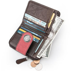Brown Small Bifold Wallet Leather Womens billfold Small Wallet For Men